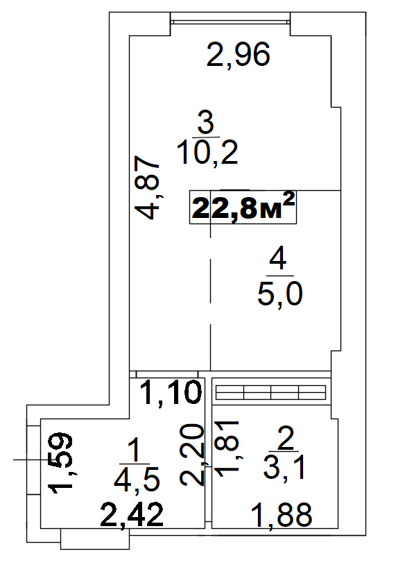 Планування Smart-квартира площею 22.8м2, AB-02-08/00010.