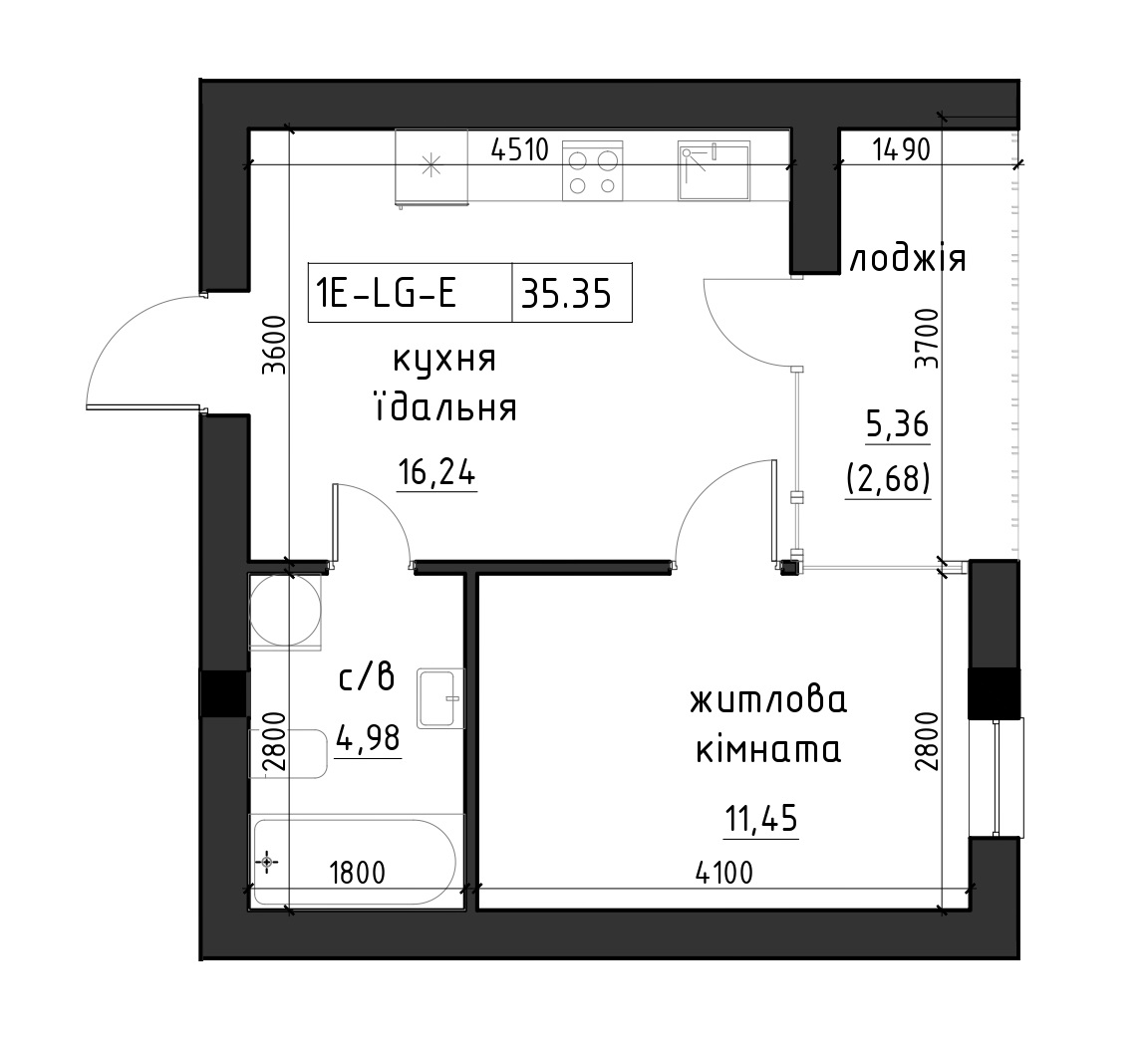 Planning 1-rm flats area 39.97m2, LR-002-03/0003.