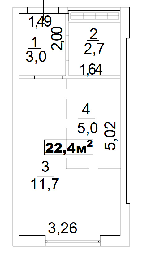 Планування Smart-квартира площею 22.4м2, AB-02-07/00003.