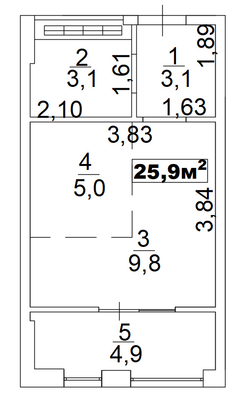 Планування Smart-квартира площею 25.9м2, AB-02-08/00012.