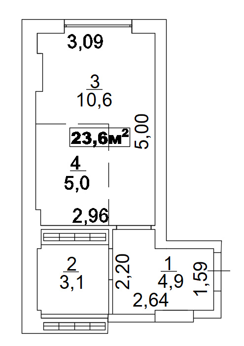 Планировка Smart-квартира площей 23.6м2, AB-02-03/0004б.