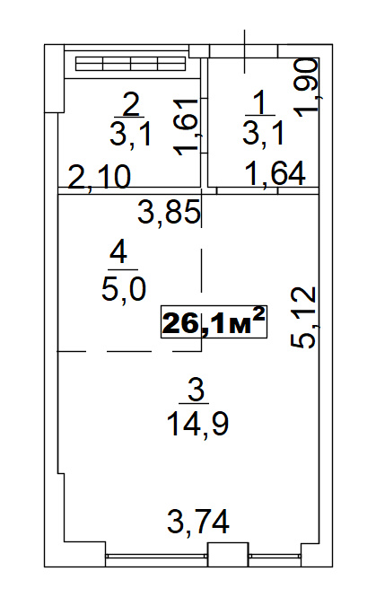 Planning Smart flats area 26.1m2, AB-02-05/00012.