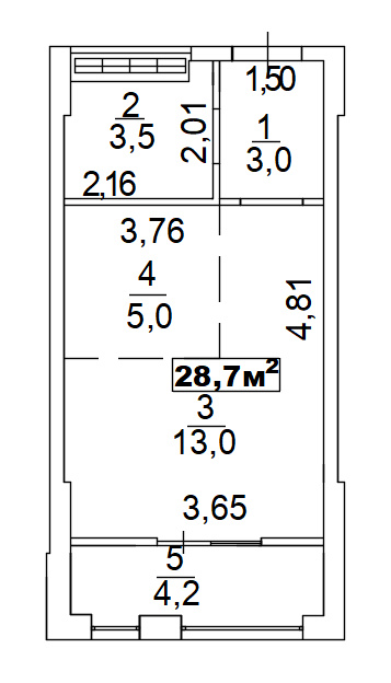 Планування Smart-квартира площею 28.7м2, AB-02-07/00002.