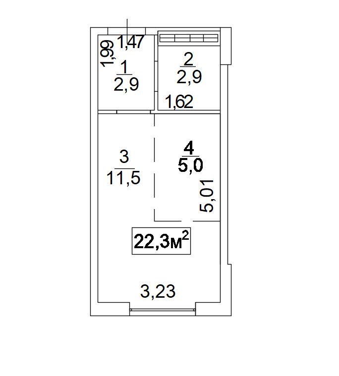 Планування Smart-квартира площею 22.3м2, AB-02-04/00003.