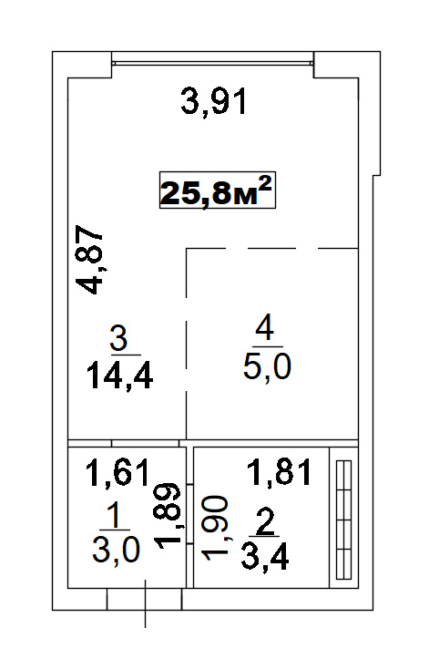 Планування Smart-квартира площею 25.8м2, AB-02-10/00007.
