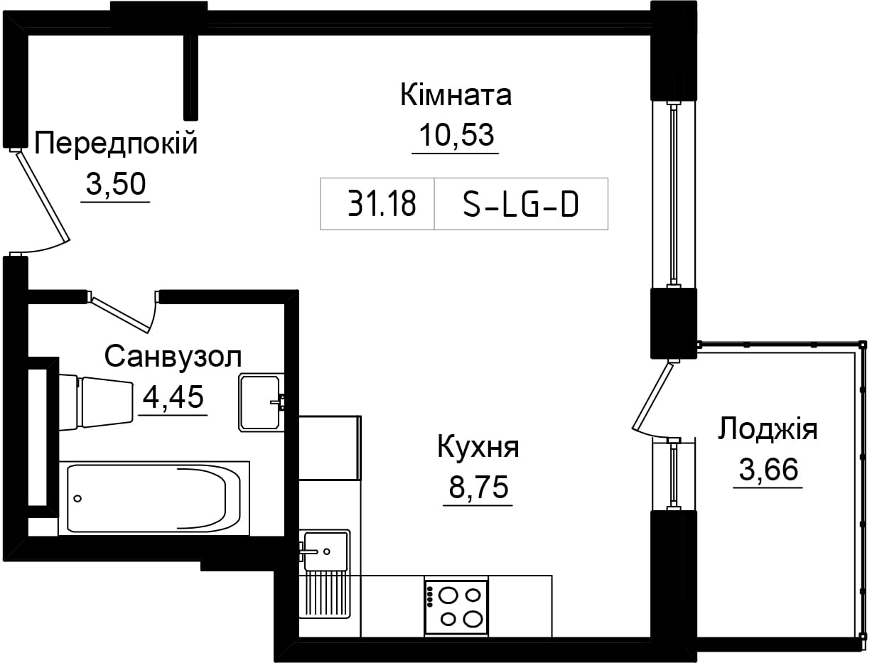 Планировка Smart-квартира площей 29.06м2, UR-001-06/0003.