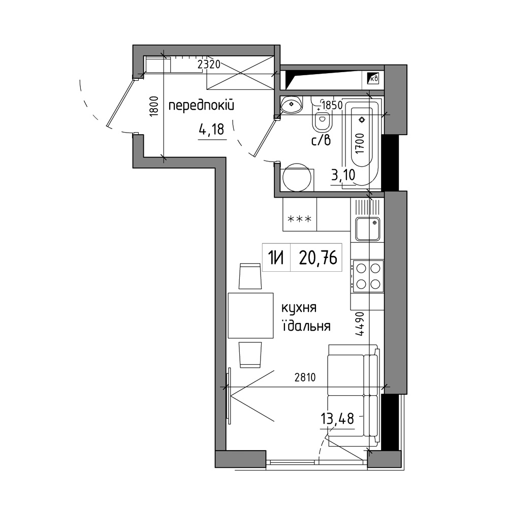 Планування Smart-квартира площею 19.9м2, AB-17-12/00011.