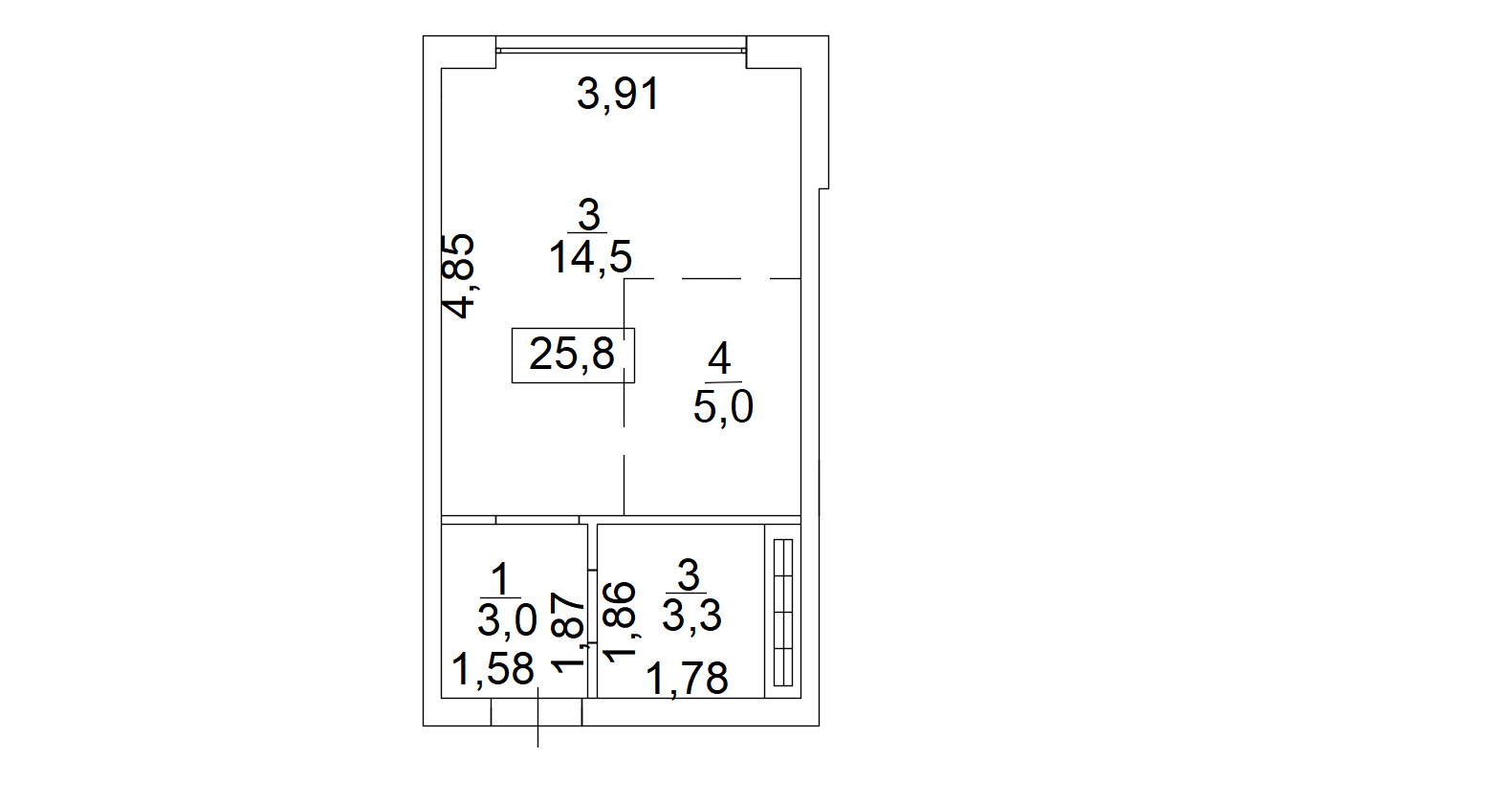 Планировка Smart-квартира площей 25.8м2, AB-02-07/00007.