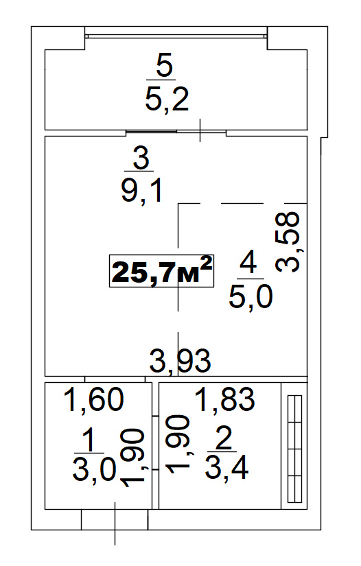 Планування Smart-квартира площею 25.7м2, AB-02-06/00007.
