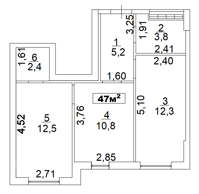 Планування 2-к квартира площею 47м2, AB-02-04/00014.