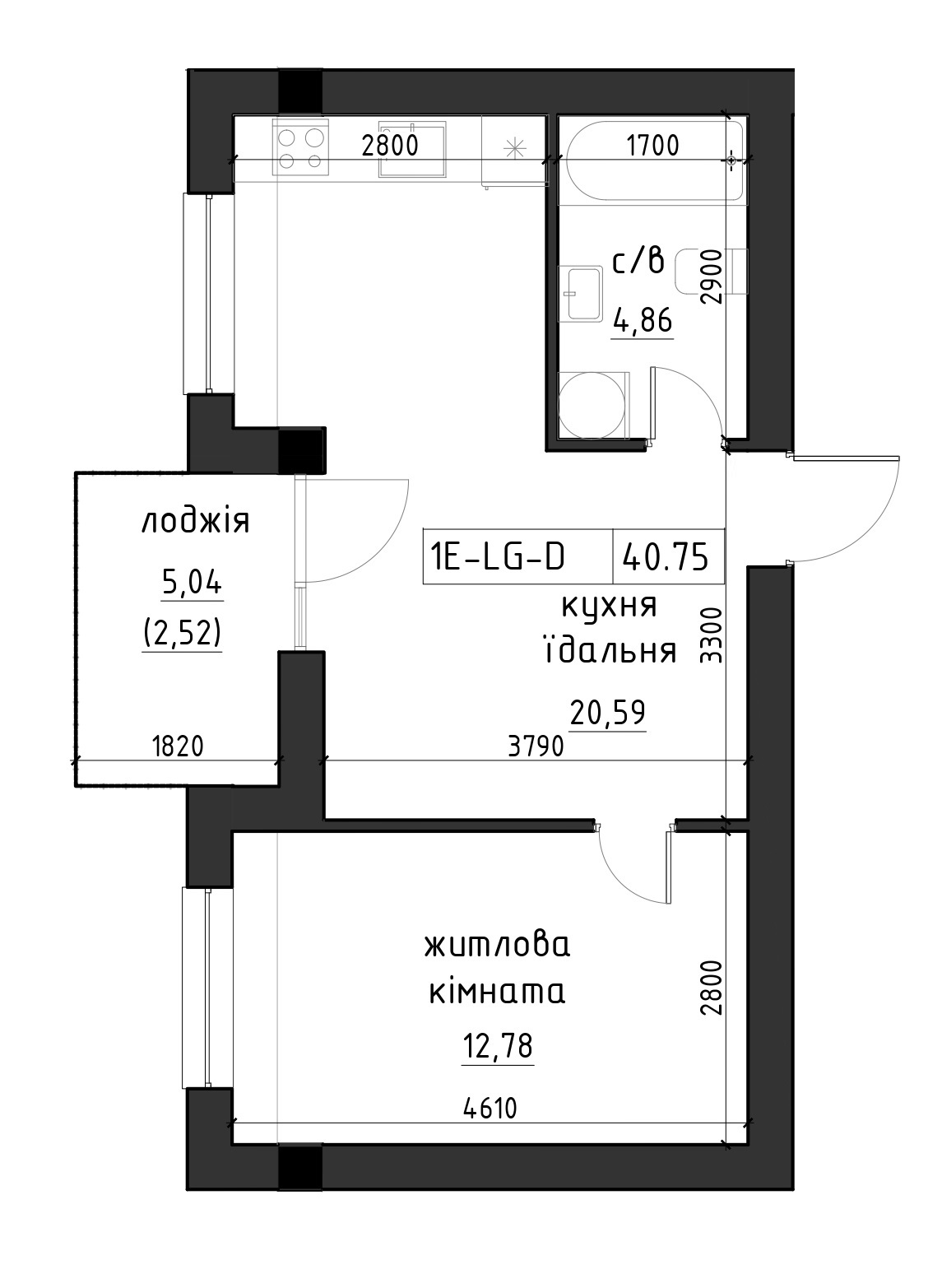 Планування 1-к квартира площею 0м2, LR-002-02/0007.