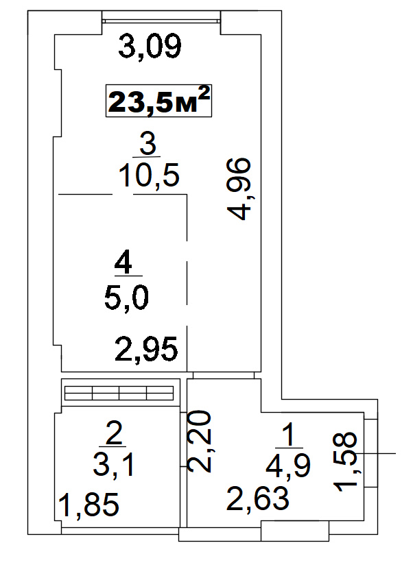 Планировка Smart-квартира площей 23.5м2, AB-02-08/0004б.