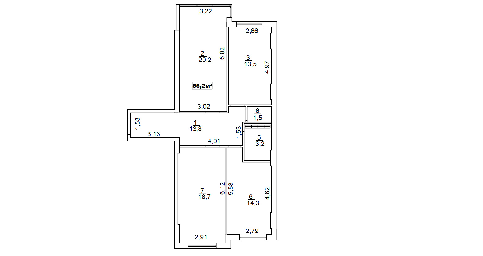 Planning 3-rm flats area 85.2m2, AB-13-07/00058.
