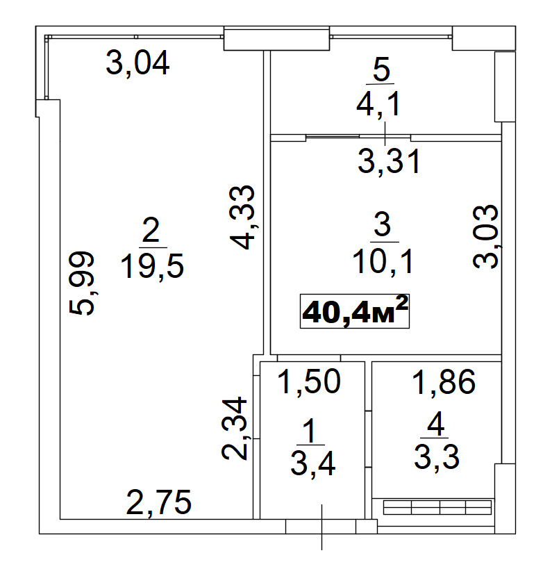 Планування 1-к квартира площею 40.4м2, AB-02-11/00005.