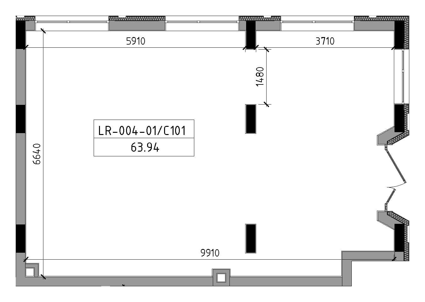 Планировка Коммерческие площей 63.94м2, LR-004-01/C101.