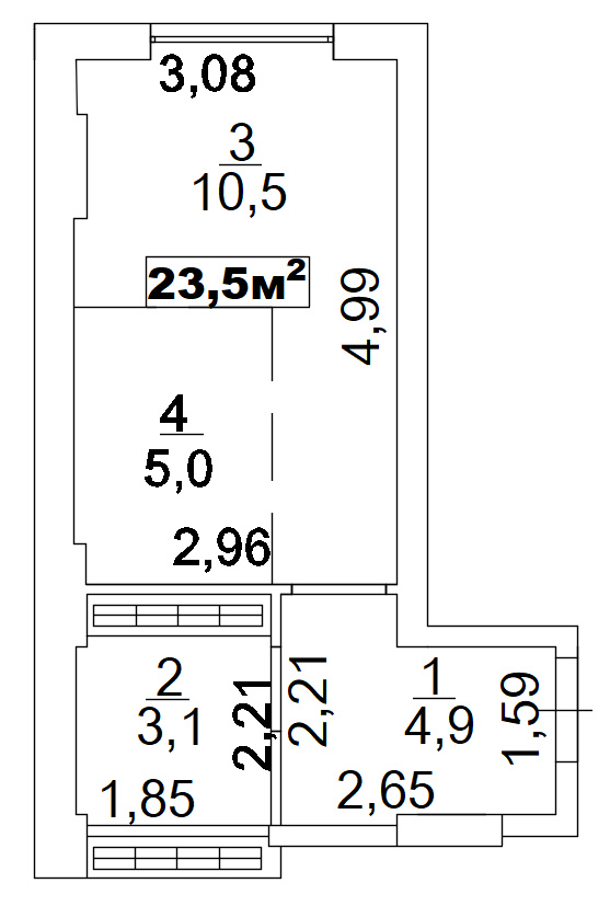 Planning Smart flats area 23.5m2, AB-02-04/0004б.