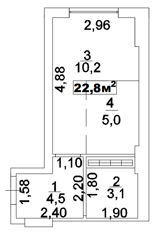 Планування Smart-квартира площею 22.8м2, AB-02-06/00010.