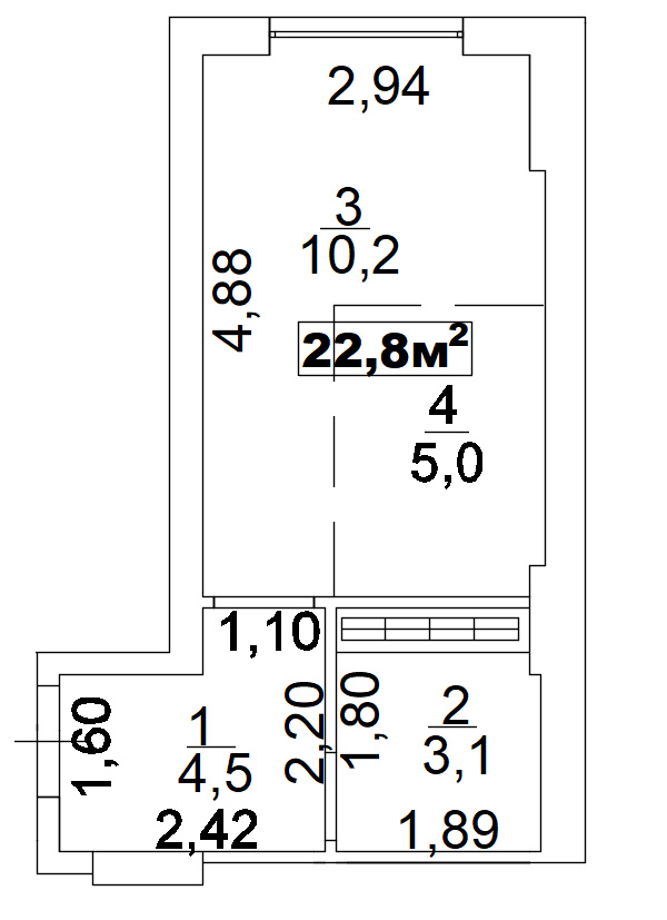 Планування Smart-квартира площею 22.8м2, AB-02-11/00010.