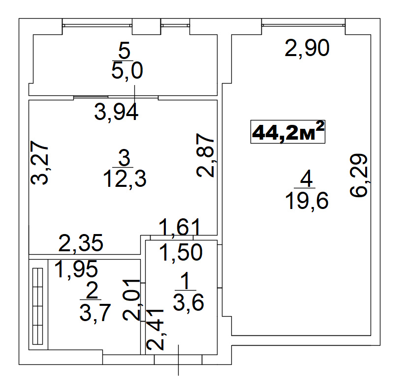 Планування 1-к квартира площею 44.2м2, AB-02-06/00008.