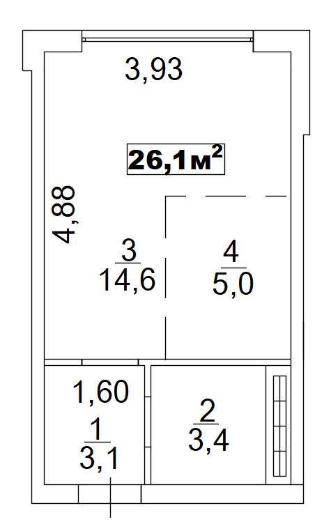 Планування Smart-квартира площею 26.1м2, AB-02-04/00007.