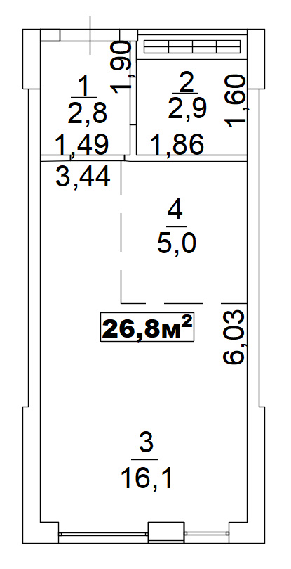Планування Smart-квартира площею 26.8м2, AB-02-04/00013.