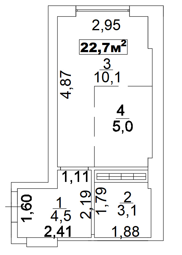 Планування Smart-квартира площею 22.7м2, AB-02-07/00010.