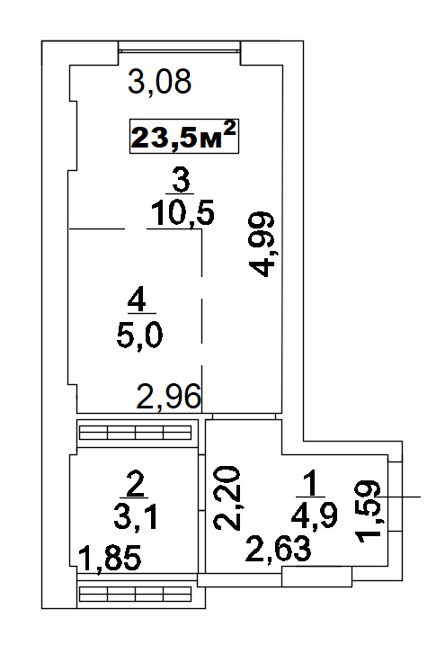 Планировка Smart-квартира площей 23.5м2, AB-02-05/0004б.