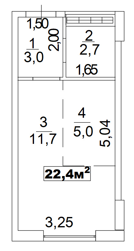 Планування Smart-квартира площею 22.4м2, AB-02-08/00003.