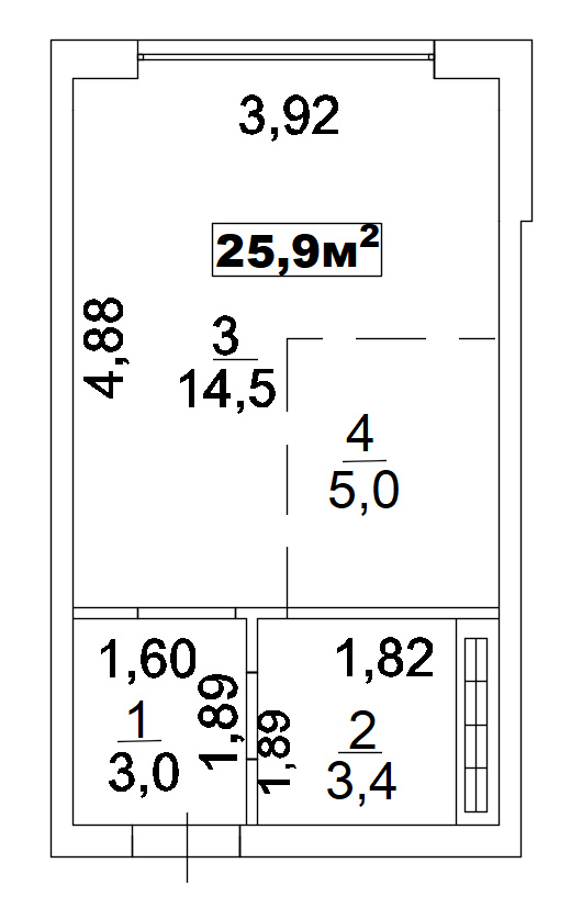 Планировка Smart-квартира площей 25.9м2, AB-02-08/00007.