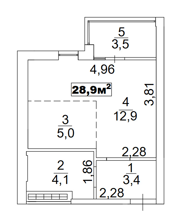 Планировка Smart-квартира площей 28.9м2, AB-03-04/00005.