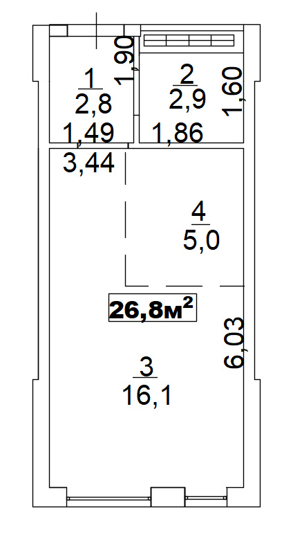 Планування Smart-квартира площею 26.8м2, AB-02-10/00013.