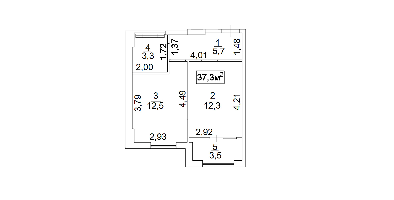 Планування 1-к квартира площею 37.3м2, AB-02-10/0004а.