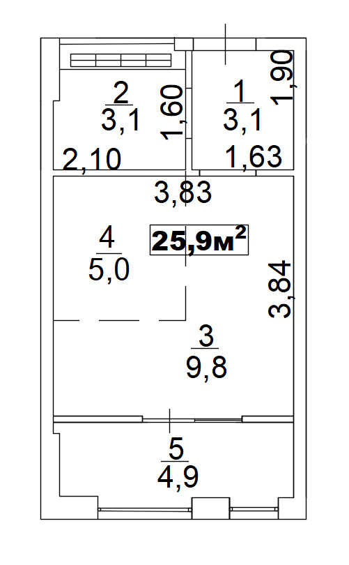 Планування Smart-квартира площею 25.9м2, AB-02-09/00012.