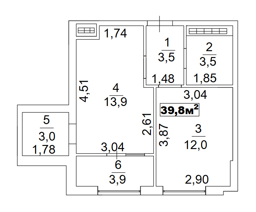Планировка 1-к квартира площей 39.8м2, AB-03-04/00014.