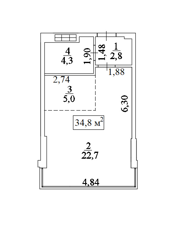 Планування Smart-квартира площею 34.8м2, AB-10-04/0028б.