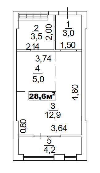 Планування Smart-квартира площею 28.6м2, AB-02-09/00002.