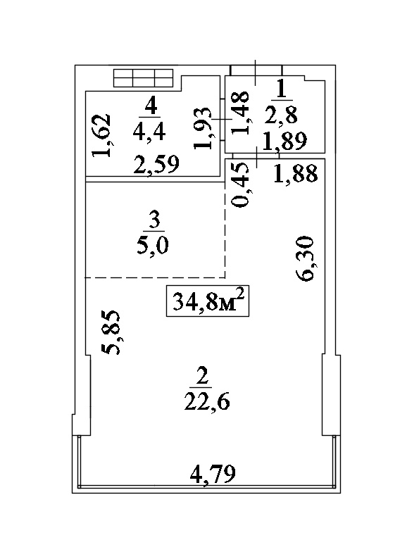 Планування Smart-квартира площею 34.8м2, AB-10-06/0046б.