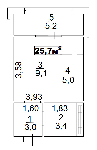 Планування Smart-квартира площею 25.7м2, AB-02-03/00007.