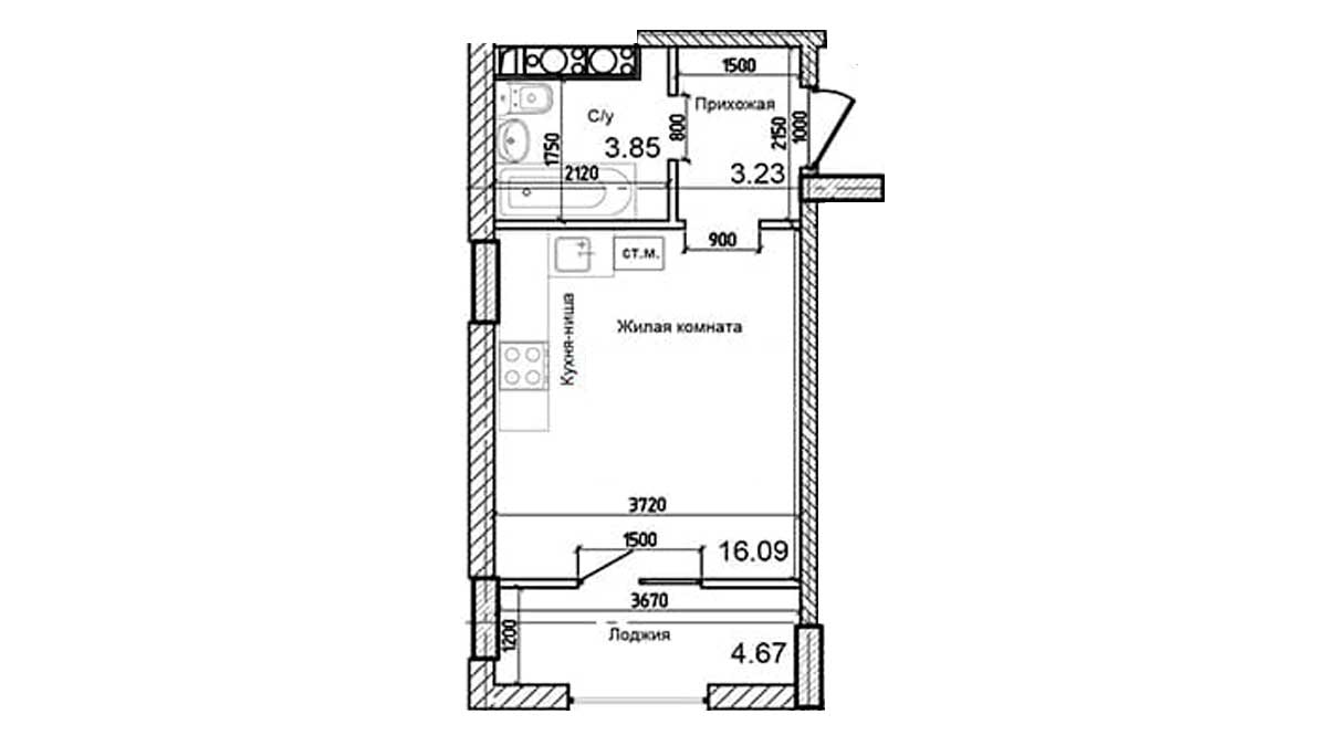 Планування Smart-квартира площею 27.3м2, AB-03-06/00004.