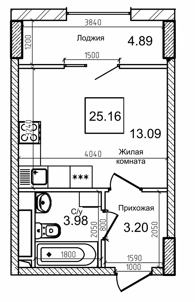 Планировка Smart-квартира площей 25м2, AB-09-12/00008.