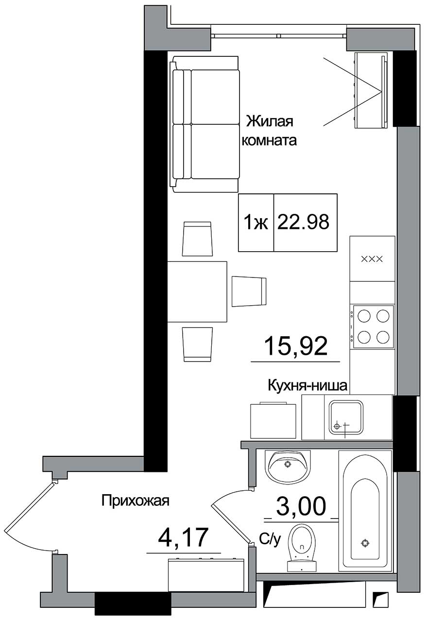 Планировка Smart-квартира площей 22.98м2, AB-16-12/00011.