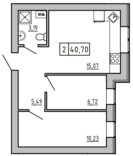 Planning 2-rm flats area 40.43m2, KS-006-03/0010.