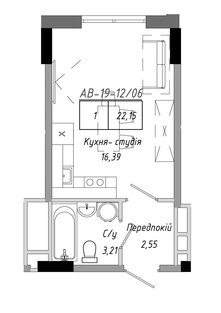 Planning Smart flats area 22.15m2, AB-19-12/00006.