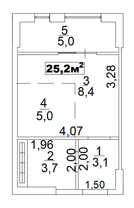 Планування Smart-квартира площею 25.2м2, AB-02-11/00008.