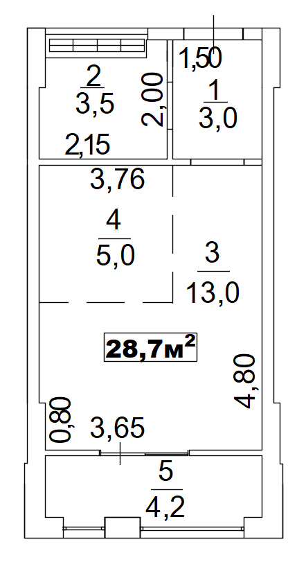 Planning Smart flats area 28.7m2, AB-02-02/00002.
