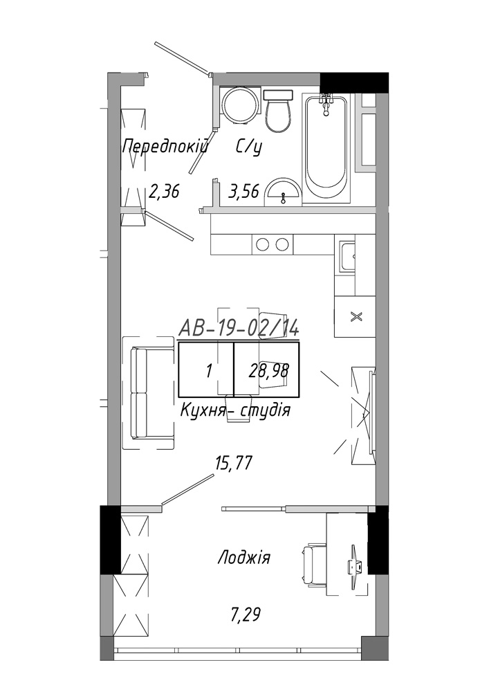 Планировка Smart-квартира площей 28.98м2, AB-19-02/00014.