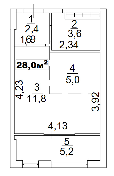 Планировка Smart-квартира площей 28м2, AB-02-02/00001.