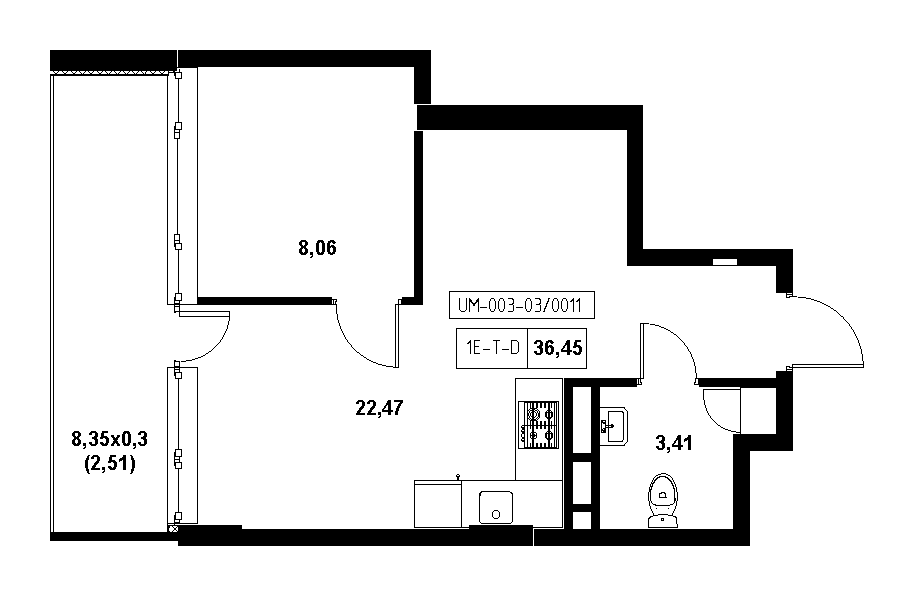 Планування 1-к квартира площею 36.45м2, 21c65edd-1f56-11eb-ba9c-00155d42e31d.