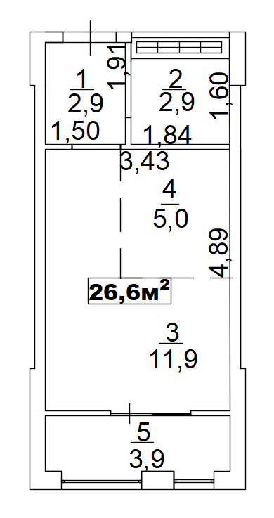 Планування Smart-квартира площею 26.6м2, AB-02-05/00013.