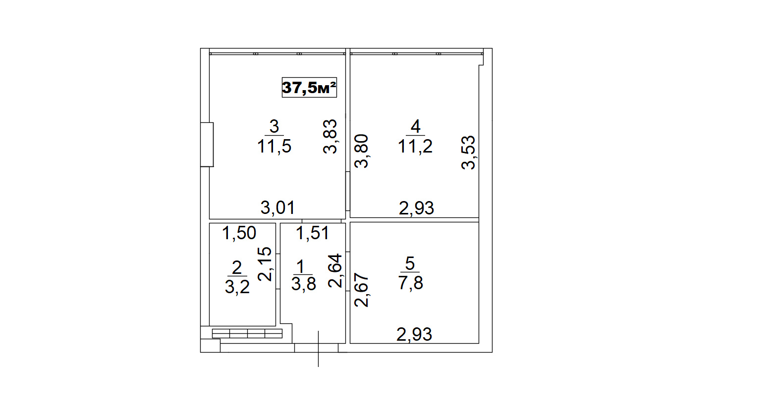 Planning 1-rm flats area 37.5m2, AB-13-09/0075а.